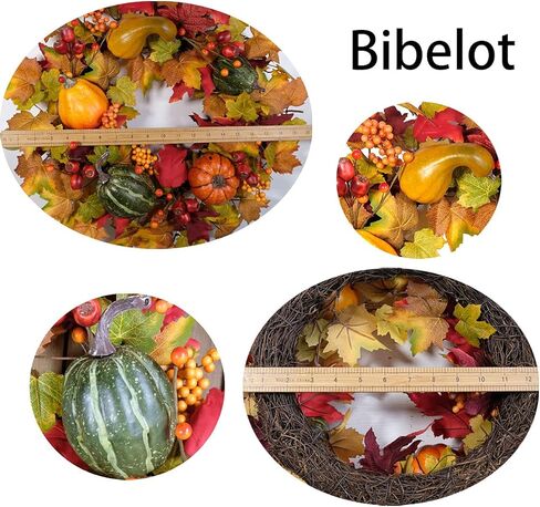 TEMPUS عيد الشكر إكليل سقوط أوراق القيقب إكليل أحمر أصفر التوت مع الأخضر البرتقالي الأصفر إكليل اليقطين للباب الأمامي مهرجان الحصاد نافذة الزفاف الخريف في الهواء الطلق ديكور داخلي in Kuwait