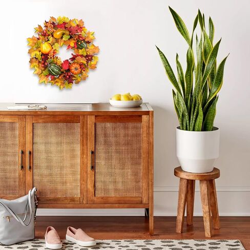 TEMPUS عيد الشكر إكليل سقوط أوراق القيقب إكليل أحمر أصفر التوت مع الأخضر البرتقالي الأصفر إكليل اليقطين للباب الأمامي مهرجان الحصاد نافذة الزفاف الخريف في الهواء الطلق ديكور داخلي in Kuwait