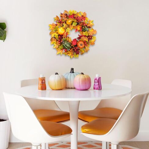 TEMPUS عيد الشكر إكليل سقوط أوراق القيقب إكليل أحمر أصفر التوت مع الأخضر البرتقالي الأصفر إكليل اليقطين للباب الأمامي مهرجان الحصاد نافذة الزفاف الخريف في الهواء الطلق ديكور داخلي in Kuwait