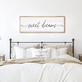 Sweet Dreams Wall Decor Above Bed Large 41''×15'' Farmhouse Wall Decor for Bedroom Guest Room Decor Framed Wood Wall Art Rustic Master Bedroom Wall Decoration 01 (black frame)