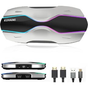 kuhaimi Video Capture Card, 4K HDMI Audio Video Capture Card, USB3.0 Low Latency, Full HD 4K 60/1080P 240FPS for Streaming/Gaming Recording, Works with Mac/PS5/Xbox One/OBS/Nintendo Switch (Silver)
