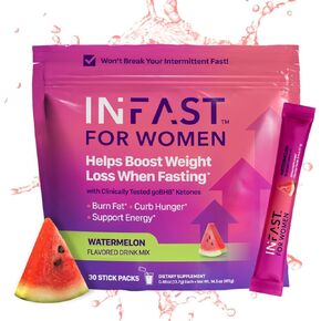 مزيج مشروب الصيام المتقطع من الكيتونات الحقيقية للنساء مسحوق الكيتونات الخارجية BHB مع إلكتروليتات الصيام ومستخلص حبوب القهوة الخضراء لتركيز الطاقة والتوازن الهرموني (البطيخ) - 30 قيراط in Kuwait