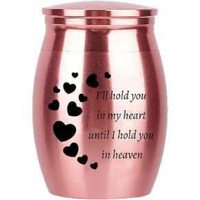 CREATCABIN Mini Urn Small Keepsake Cremation Urns Ashes Holder Miniature Burial Funeral Container Jar Stainless Steel for Human Ashes Pet Dog Cat 1.57 x 1.18 Inch-I'll Hold You in My Heart(Pink)