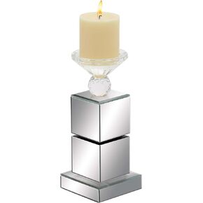 Deco 79 Glass Pillar Candle Holder with Mirrored Sides, 4" x 4" x 10", Silver