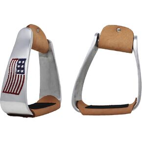 ProRider Horse Western Roper Stirrup Saddle Sloped Angled Stirrups Aluminum USA Flag 5199