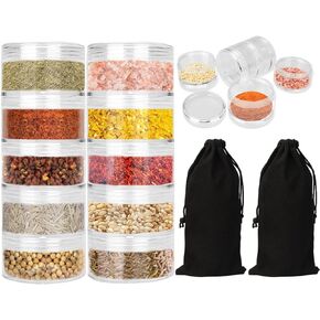 2 Sets 5 Layers Clear Portable Travel Spice Jars, Multi Camping Spice Containers with Organizer Bag, Stackable Spice Salt and Pepper Set for Outdoor Cooking, Camping, Traveling, Barbecuing