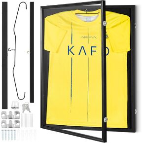 VEVOR Jersey Display Frame Case, 24 x 32 x 1.5 in, Large Lockable Sport Jersey Shadow Box with 98% UV Protection PC Glass and Hangers, for Baseball Basketball Football Hockey Shirt and Uniform, Black