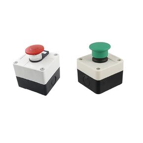 MECCANIXITY ABS Weatherproof Momentary Mushroom Push Button Switch Station Box One Button Control, Green Red 1Set