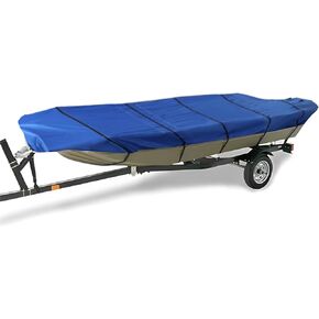 Blue 210D Heavy Duty Outdoor Trailerable Boat Cover Replacement for Jon Boat 14ft Long Beam Width to 70