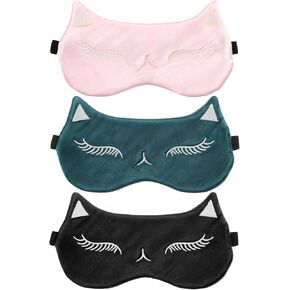 Cute Eye Mask for Sleeping 3Pcs Cat Silk Eye Mask Women Soft Satin Eye Mask Cover Blackout Blindfold with Elastic Strap Travel Eye Mask(3 Colors)