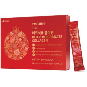 LG H&H re:tune Red Pomegranate Collagen I Liquid Collagen Supplement, Pomegranate Concentrate, Fish Scale Collagen Peptide 500 mg, Red Ginseng Concentrate, Hyaluronic Acid Vitamin C, 28 Packets