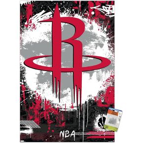 Trends International NBA Houston Rockets - Maximalist Logo 23 Wall Poster, 22.37" x 34.00", Poster & Push Pin Bundle