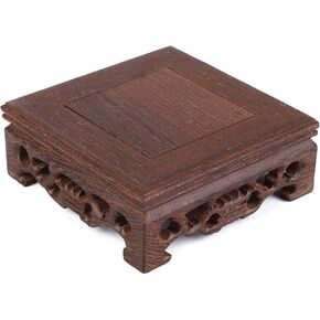 Hapivida Wood Display Stand, Delicate Small Square Teapot Base Solid Wood Vase Decoration Bonsai Pedestal for Home Office Decoration(10×10×3.7 cm)