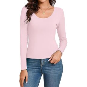 Abardsion Fall Basic Tops for Women Long Sleeve Scoop Neck Thermal Slim Fit Tight Cute T Shirts