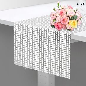 U+U 13 x 72 Inches Glitter Disco Party Table Runner Retro Theme Birthday Party Decor Silver Bachelorette Party Decorations Wedding Table Cloth (Silver, 1PC)