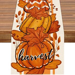 Orange Pumpkins Maple Leaves Fall Table Runner, Autumn Thanksgiving Kitchen Dining Table Decor Seasonal Harvest Thanksgiving Farmhouse Indoor Outdoor for Home Party 13x72 Inch