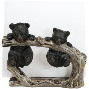 Ebros Rustic Forest 2 Black Bear Cubs Hanging On Tree Branch Kitchen Paper Napkin Holder Figurine 5.75"L Country Cabin Lodge Bear Family Decorative Statue