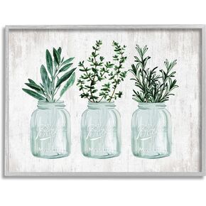 Stupell Industries Kitchen Herb Trio Garden Spices Country Glass Jars, Design by Lettered and Lined Gray Framed Wall Art, 30 x 24, Beige