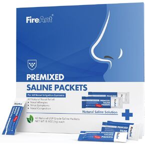 FireAnt Saline Packets Sinus Rinse, 80 Premixed Neti Pot Salt Packets for Nasal Rinse, All Natural, Pharmaceutical Grade, and PH Balanced - 80 Count