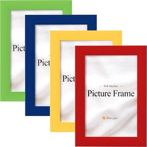 إطارات صور eletecpro مقاس 4x6، إطارات صور ملونة مصنوعة من الخشب الهندسي والأكريليك صور مقاس 4x6، إطارات صور لطيفة للجدار والطاولة (برتقالي، أزرق ملكي، وردي، أزرق سماوي) 4 عبوات