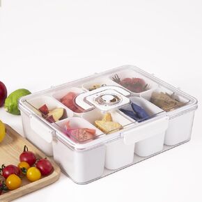 Snack tray container with lid and handle, compartmentalized for marking month dates, serves as a storage box for candies, fruits, snacks, nuts, suitable for parties, picnics (8 compartments) in Saudi Arabia
