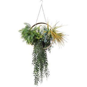 1 Piece Artificial Hanging Plant Faux Leaf Greenery Plants with Frame Hook for Home Outdoor Indoor Wall Wedding (Green Blue Orange)