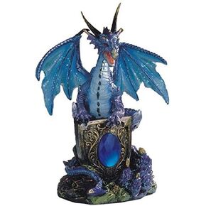 StealStreet Blue Dragon Holding Shield on Rock Collectible Figurine Statue Decor