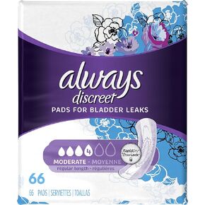 Always Discreet Incontinence Pads for Women, Moderate Absorbency, 66 Count