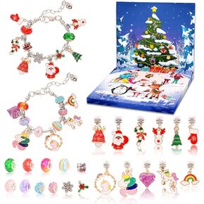 Christmas Advent Calendar Bracelets 2024, 24 Days Christmas Countdown Calendar with 2pcs DIY Charm Bracelets Kits,DIY Christmas Charm Bracelet Gifts