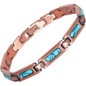 3000 Gauss women's magnetic copper bracelet - turquoise magnetic bracelet - adjustable length with adjustment tool (Colorful Stone)