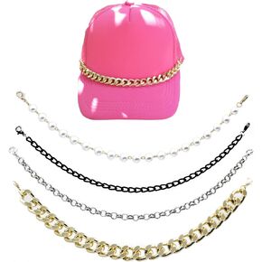 4PCS Trucker Hat Chain Hat Bar Chains Trucker Cap Bill Decoration Rhinestones Pearl Turquoise for Mesh Baseball Cap