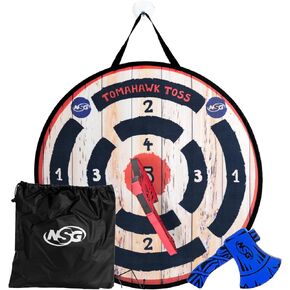 NSG Tomahawk Toss - Foam Axe Throwing Game for Kids - Two Lightweight Axes with Large Easy Stick Target