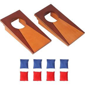 GSE Games & Sports Expert Mini 10"x5" Tabletop Cornhole Toss Game Set with 8 Bean Bags, Wooden Desktop Cornhole Game Set for Travel, Office Desk. Mini Bean Bag Toss Game Set for Family, Friends