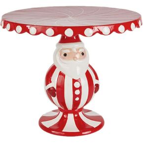 December Diamonds Candy Cane Lace Candy Cane Santa Cake Server Decorative Tray - Holiday Decoration