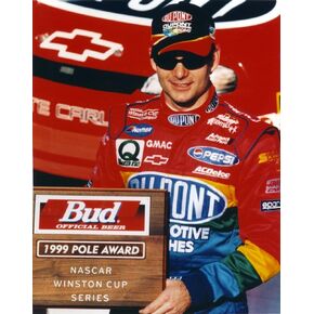 Jeff Gordon Posed in Black Ball cap and Red Overalls Photo Print (8 x 10)