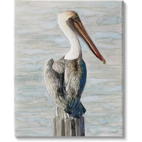 Stupell Industries Long Beak Pelican Watercolor Painting Coastal Waterfowl Bird Canvas Wall Art, 16 x 20, Blue