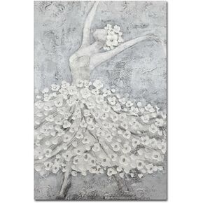 Paimuni Ballet Textured Wall Art Dancing Girl in 3D Floral Dress Painting for Living Room Gray Bedroom Wall Decor 24x36 Inch