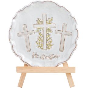 Mud Pie Spring Plate On Easel, 7" dia, Cross