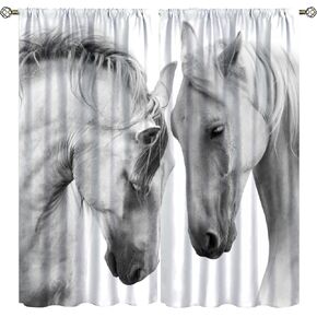 Horse Blackout Curtains for Home Decor,Black White Horse Herd Running Rod Pocket Thermal,Boys and Girls Bedroom Living Room Warming and Noise Reduction Drapes 42x63in