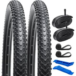 YUNSCM 2-PCS 27.5" Bike Tires 27.5x2.40/60-584 and 27.5" Heavy Duty Bike Tubes with 2 Rim Strips Compatible with 27.5x2.35 27.5x2.40 Bike Bicycle Tires and Tubes(W-2033)