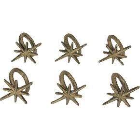 Set of 6 Antique Gold Cast Iron Mid Century Modern Atomic Starburst Napkin Rings - Chic and Elegant Formal Dining Table Decor for MCM Homes - 2.75 Inches Long