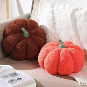 Kajaia 2 Pieces Simulated Pumpkin Plush Pillow 11 x 9.5 Inch 3D Thanksgiving Cushion Pillow Fall Decorations Toy Pillows for Thanksgiving Christmas Bedroom Sofa Couch Supplies (Yellow, Brown)