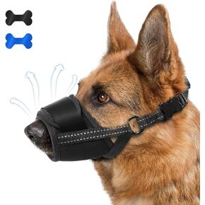 Dog Muzzle, Soft Muzzle for Medium Large Sized Dog to Anti and Prevent Biting Barking Chewing, Air Mesh Large No Barking Muzzle with Reflective & Adjustable Strap for Medium Large Sized Dog(Blue-S