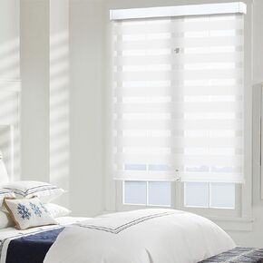 MING CHEN Cordless Zebra Blinds for Windows 95% Blackout Dual Layer Privacy Window Blinds Free-Stop Roller Window Shades Light Filtering Sheer Shades for Home, Office (White, 34" Wx72 H)