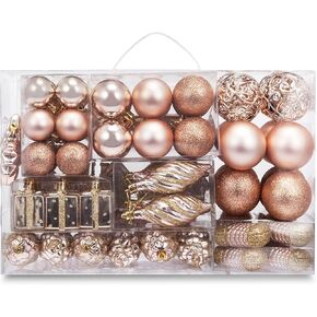 72ct Christmas Balls Tree Ornament Set Shatterproof Assorted Hanging Decorations in a Hand-held Gift Package for Xmas Tree Decor(Champagne)