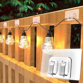 25pack Outdoor Lights Clips with Adhesive Strips - Waterproof, UV-Resistant, No-Damage, Tool-Free Installation Gutter Hooks for Christmas, Patio,Garden Balcony Decor,Cable Holders for Hanging
