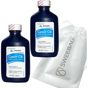 SWAN Castor Oil USP 100% Stimulant Laxative for Relief of Occasional Constipation 4 Fl Oz (Pack of 2) Plus Bag Strong and Waterproof