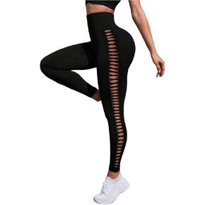 SweatyRocks Women's Solid Cut Out High Waist Stretchy Long Yoga Athletic Legging