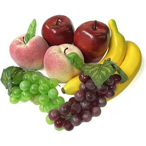 Fake Fruit,Artificial Lifelike Fruits,Realistic Fake Fruit for Decoration,Plastic Lifelike Decorative Fruits for Christmas,Home,Kitchen,Party Décor Fake Apple Grape Peach Bananas(8 Pcs)