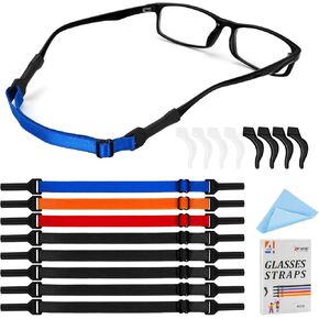 Glasses Strap - 8 Pcs Kids' Adjustable Eyeglasses Strap - No Tail Eyeglasses Holders Around Neck for Women's With 4 Pair Ear Hooks & Eye Cleaning Cloth, Sunglasses Eyewear Retainer for Men's